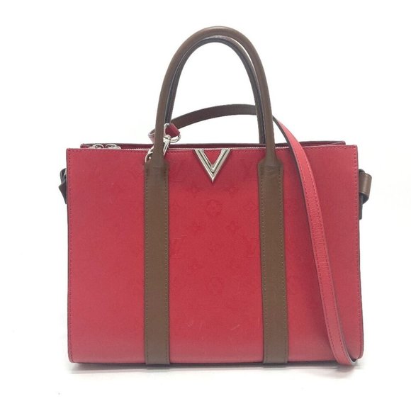LOUIS VUITTON M42889 Monogram Very Tote MM 2WAY Tote Bag Leather Red - Picture 1 of 16